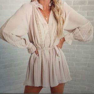 Lovelle Lace Plisse Romper in Beige